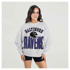 Baltimore Ravens Gameday Couture Women's Fierce Focus Premium Oversized Fleece Pullover Sweatshirt Ash | NFL