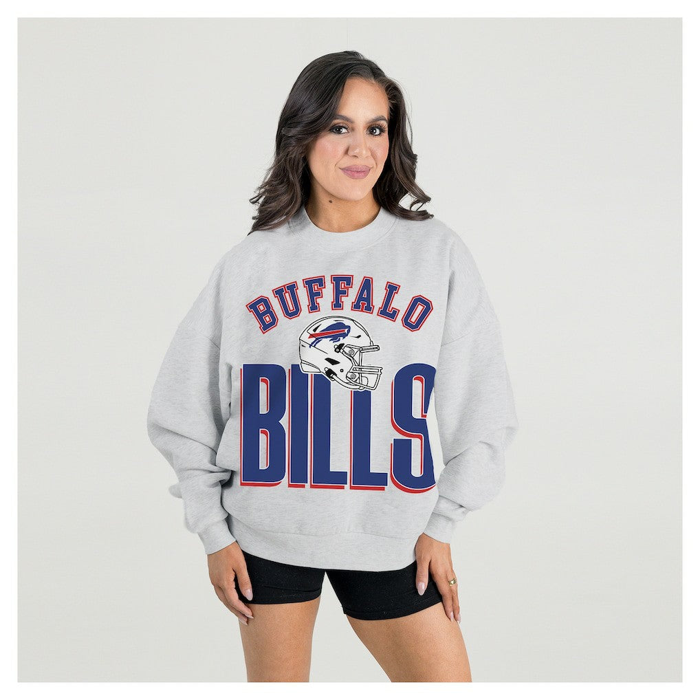 Buffalo Bills Gameday Couture Women's Fierce Focus Premium Oversized Fleece Pullover Sweatshirt Ash | NFL
