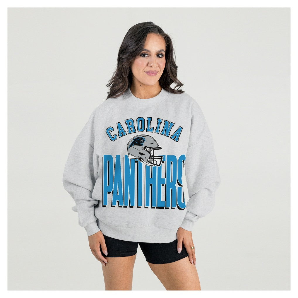 Carolina Panthers Gameday Couture Women's Fierce Focus Premium Oversized Fleece Pullover Sweatshirt Ash | NFL