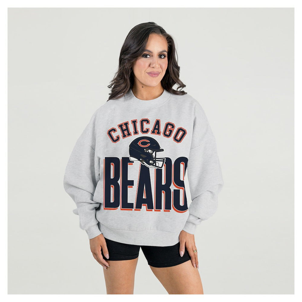 Chicago Bears Gameday Couture Women's Fierce Focus Premium Oversized Fleece Pullover Sweatshirt Ash | NFL