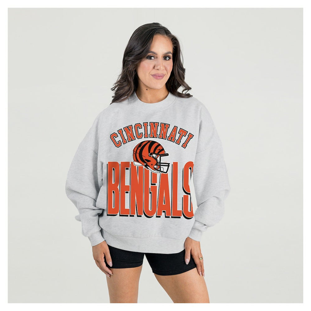 Cincinnati Bengals Gameday Couture Women's Fierce Focus Premium Oversized Fleece Pullover Sweatshirt Ash | NFL