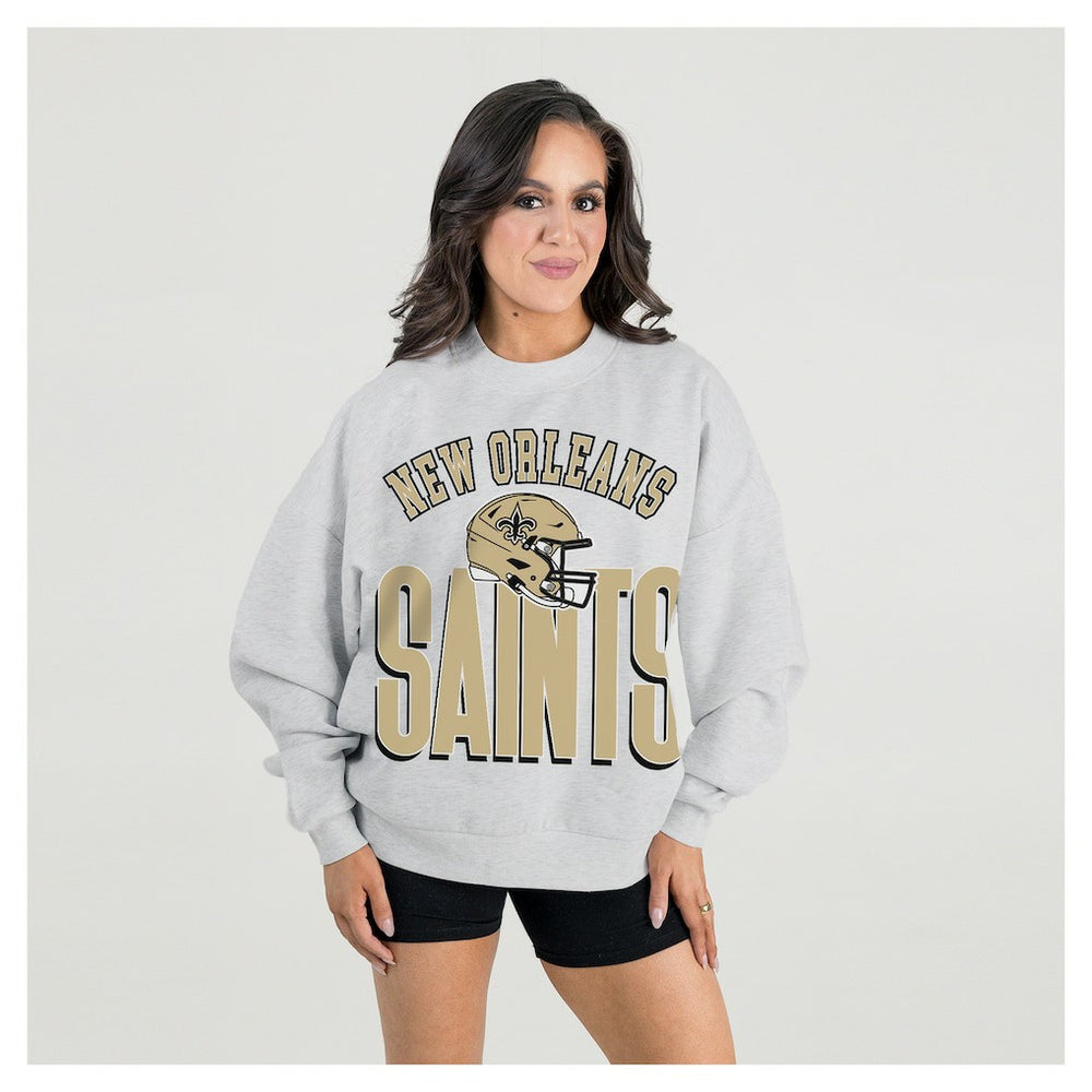 New Orleans Saints Gameday Couture Women's Fierce Focus Premium Oversized Fleece Pullover Sweatshirt Ash | NFL