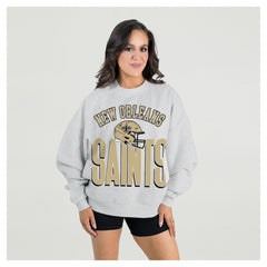 New Orleans Saints Gameday Couture Women's Fierce Focus Premium Oversized Fleece Pullover Sweatshirt Ash | NFL