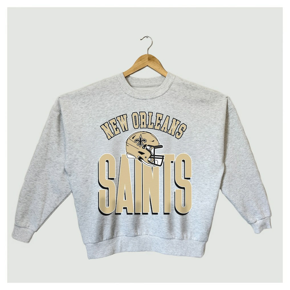 New Orleans Saints Gameday Couture Women's Fierce Focus Premium Oversized Fleece Pullover Sweatshirt Ash | NFL