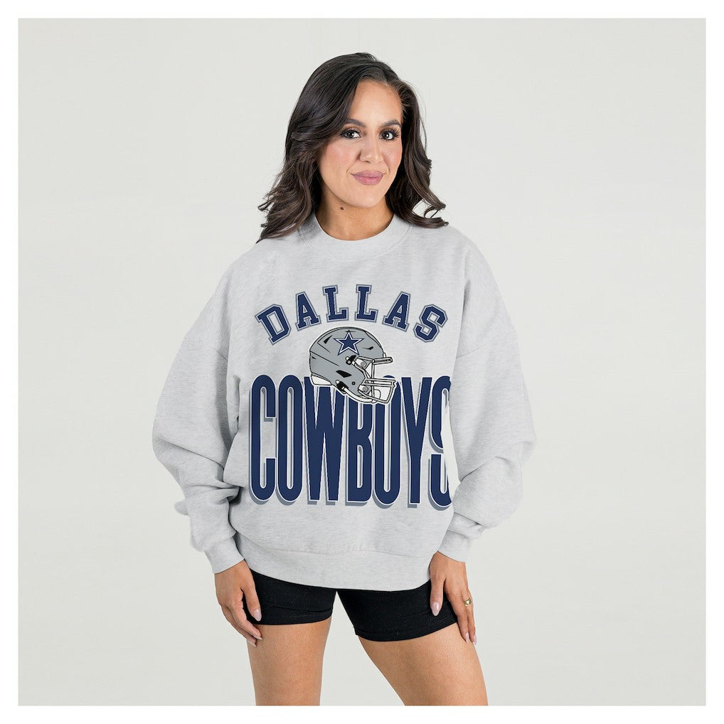 Dallas Cowboys Gameday Couture Women's Fierce Focus Premium Oversized Fleece Pullover Sweatshirt Ash | NFL