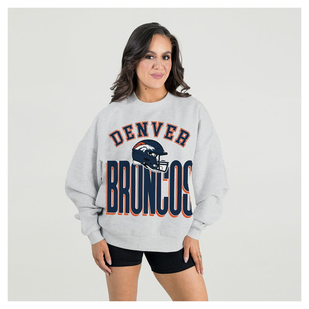 Denver Broncos Gameday Couture Women's Fierce Focus Premium Oversized Fleece Pullover Sweatshirt Ash | NFL