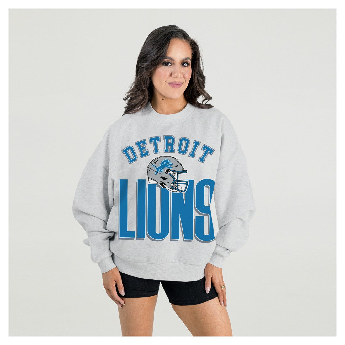 Detroit Lions Gameday Couture Women's Fierce Focus Premium Oversized Fleece Pullover Sweatshirt Ash | NFL