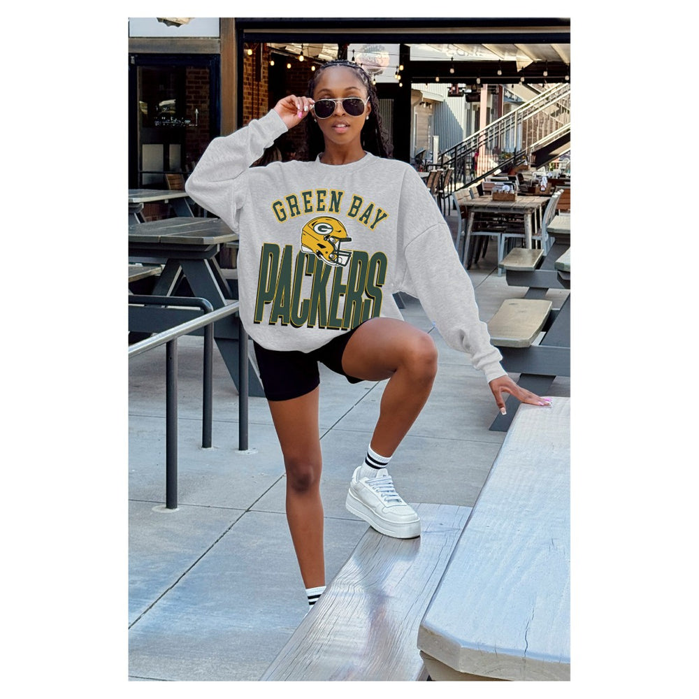 Green Bay Packers Gameday Couture Women's Fierce Focus Premium Oversized Fleece Pullover Sweatshirt Ash | NFL