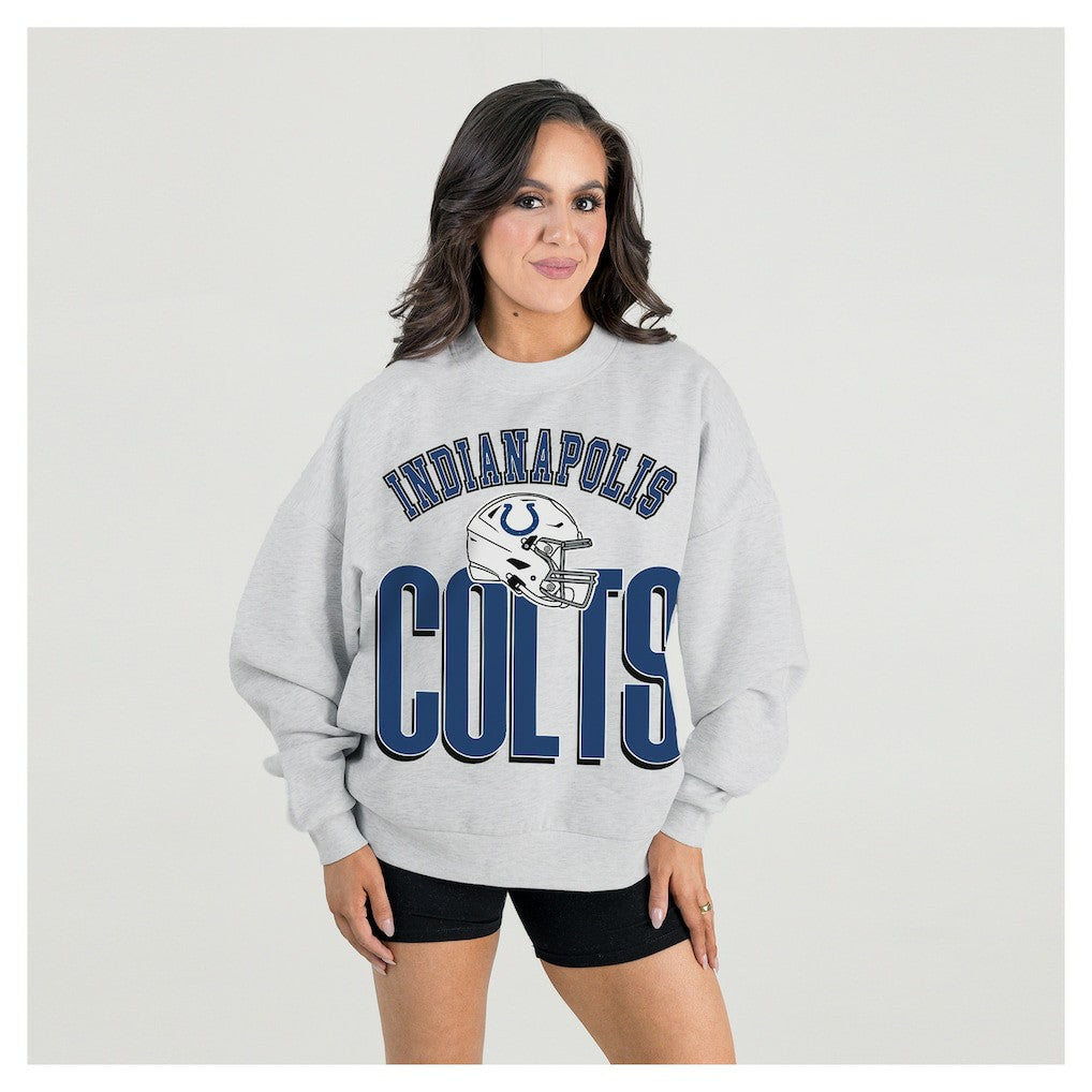 Indianapolis Colts Gameday Couture Women's Fierce Focus Premium Oversized Fleece Pullover Sweatshirt Ash | NFL