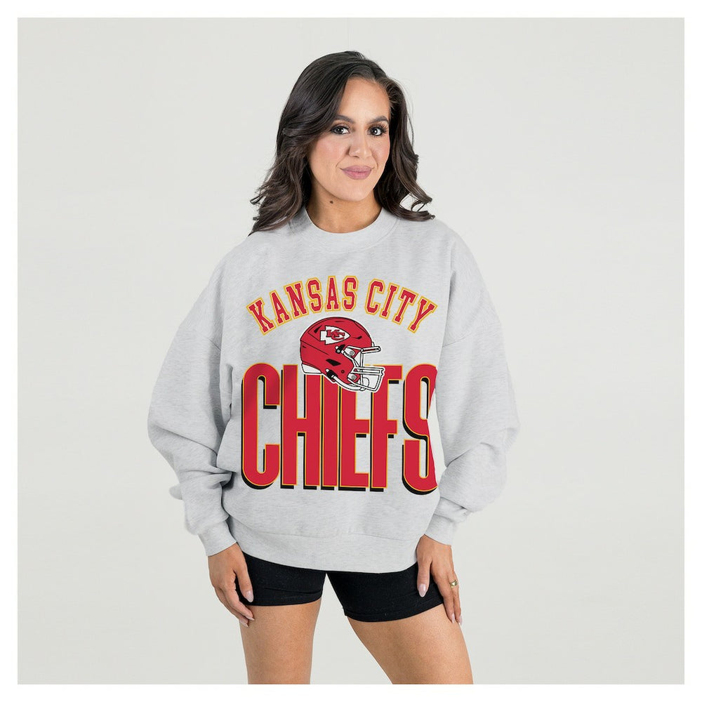 Kansas City Chiefs Gameday Couture Women's Fierce Focus Premium Oversized Fleece Pullover Sweatshirt Ash | NFL