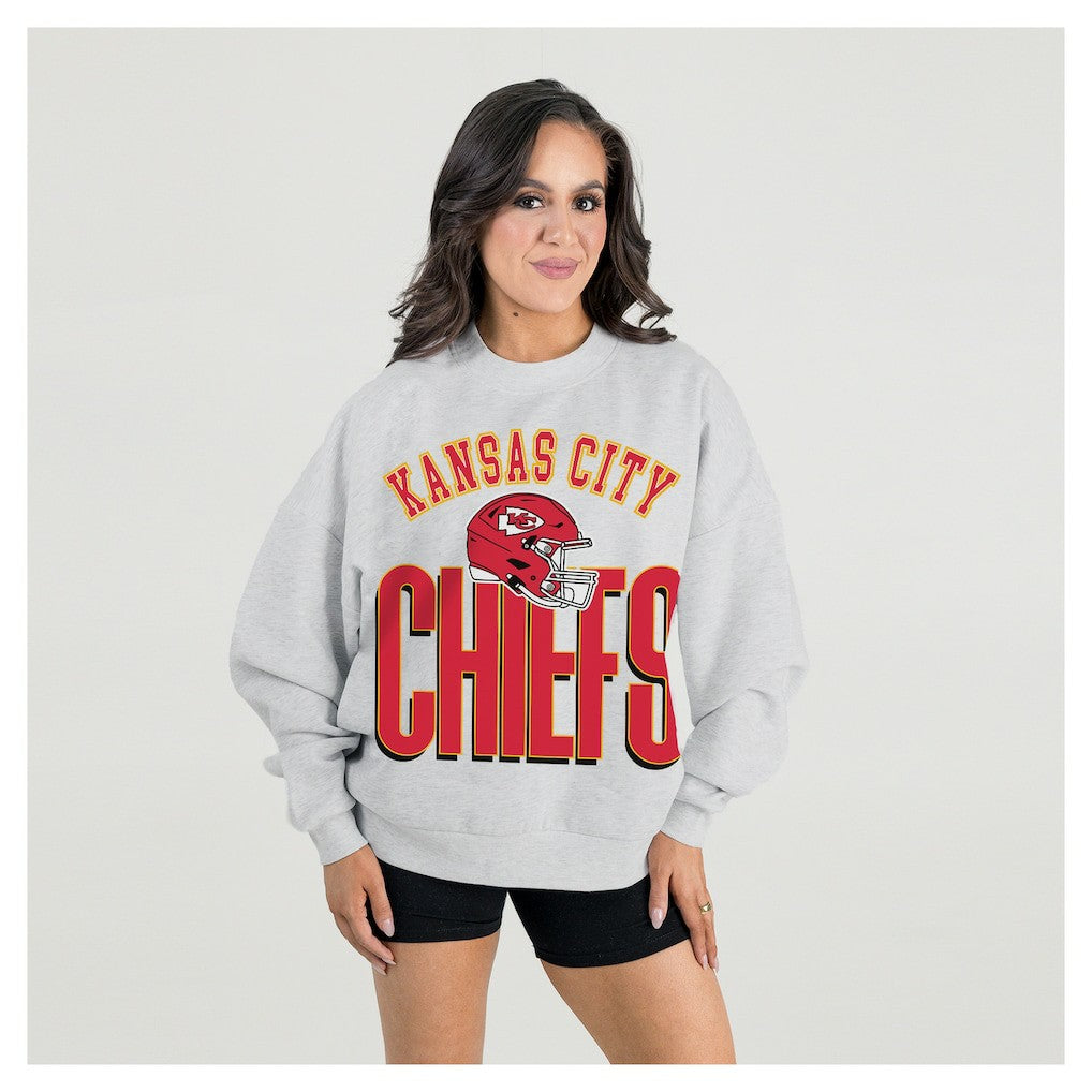 Kansas City Chiefs Gameday Couture Women's Fierce Focus Premium Oversized Fleece Pullover Sweatshirt Ash | NFL