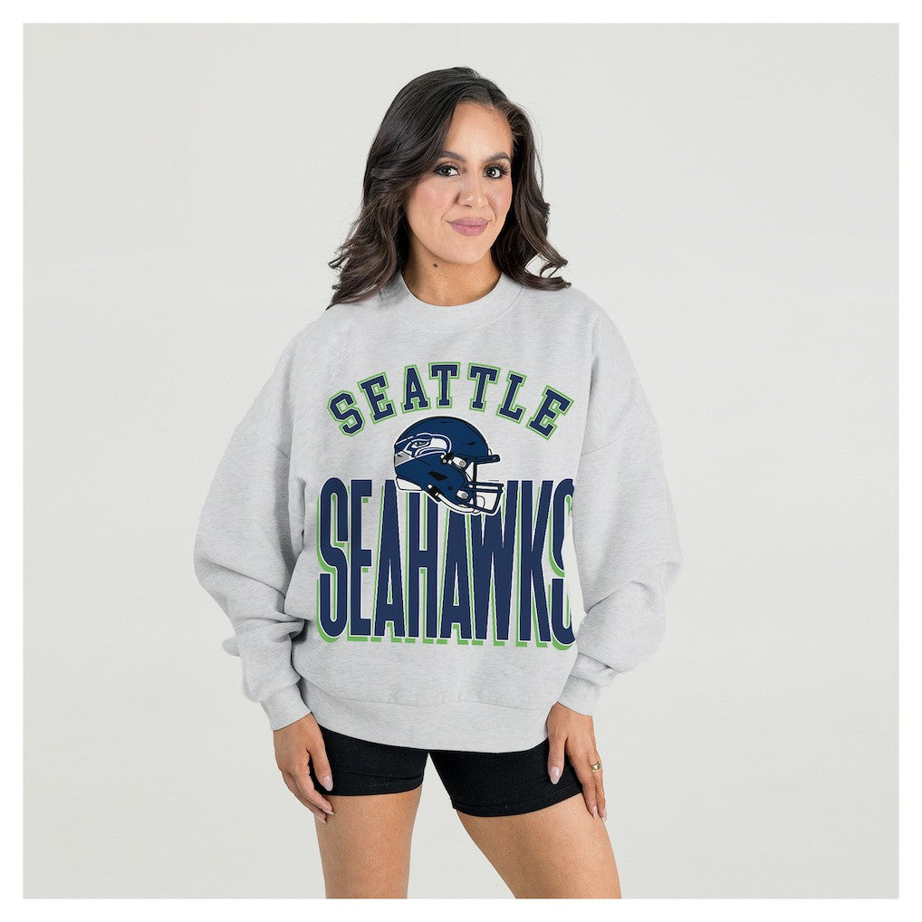 Seattle Seahawks Gameday Couture Women's Fierce Focus Premium Oversized Fleece Pullover Sweatshirt Ash | NFL