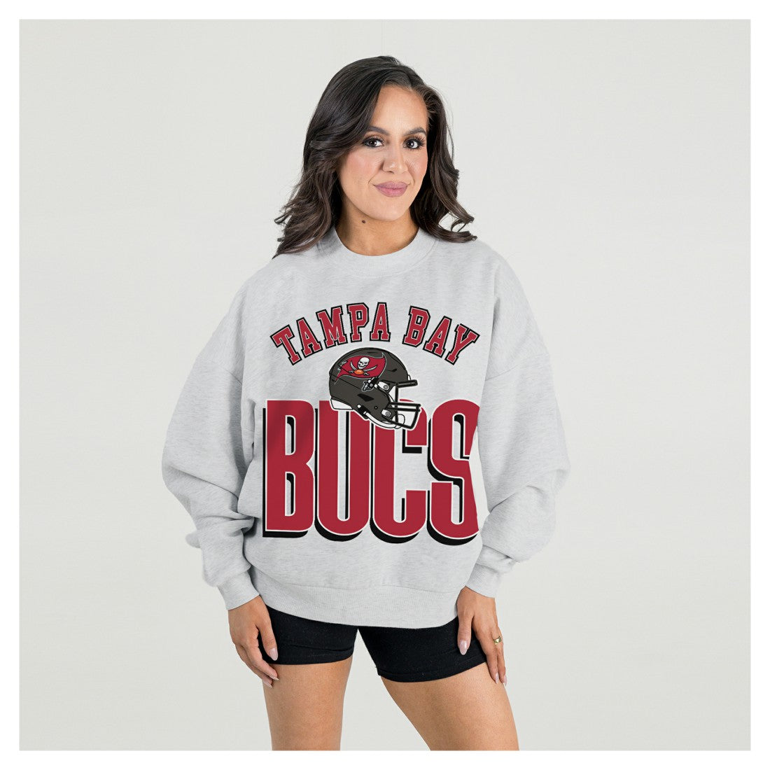 Tampa Bay Buccaneers Gameday Couture Women's Fierce Focus Premium Oversized Fleece Pullover Sweatshirt Ash | NFL