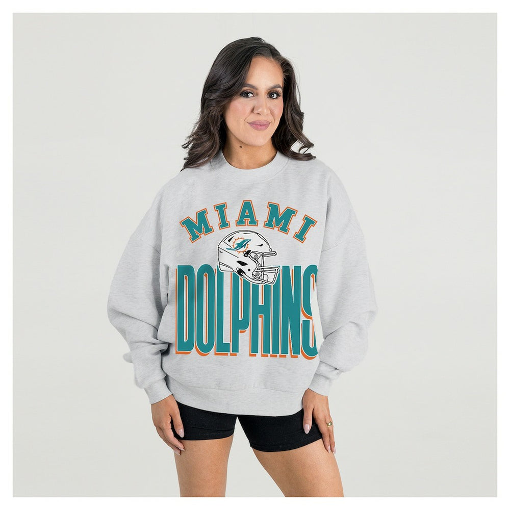 Miami Dolphins Gameday Couture Women's Fierce Focus Premium Oversized Fleece Pullover Sweatshirt Ash | NFL