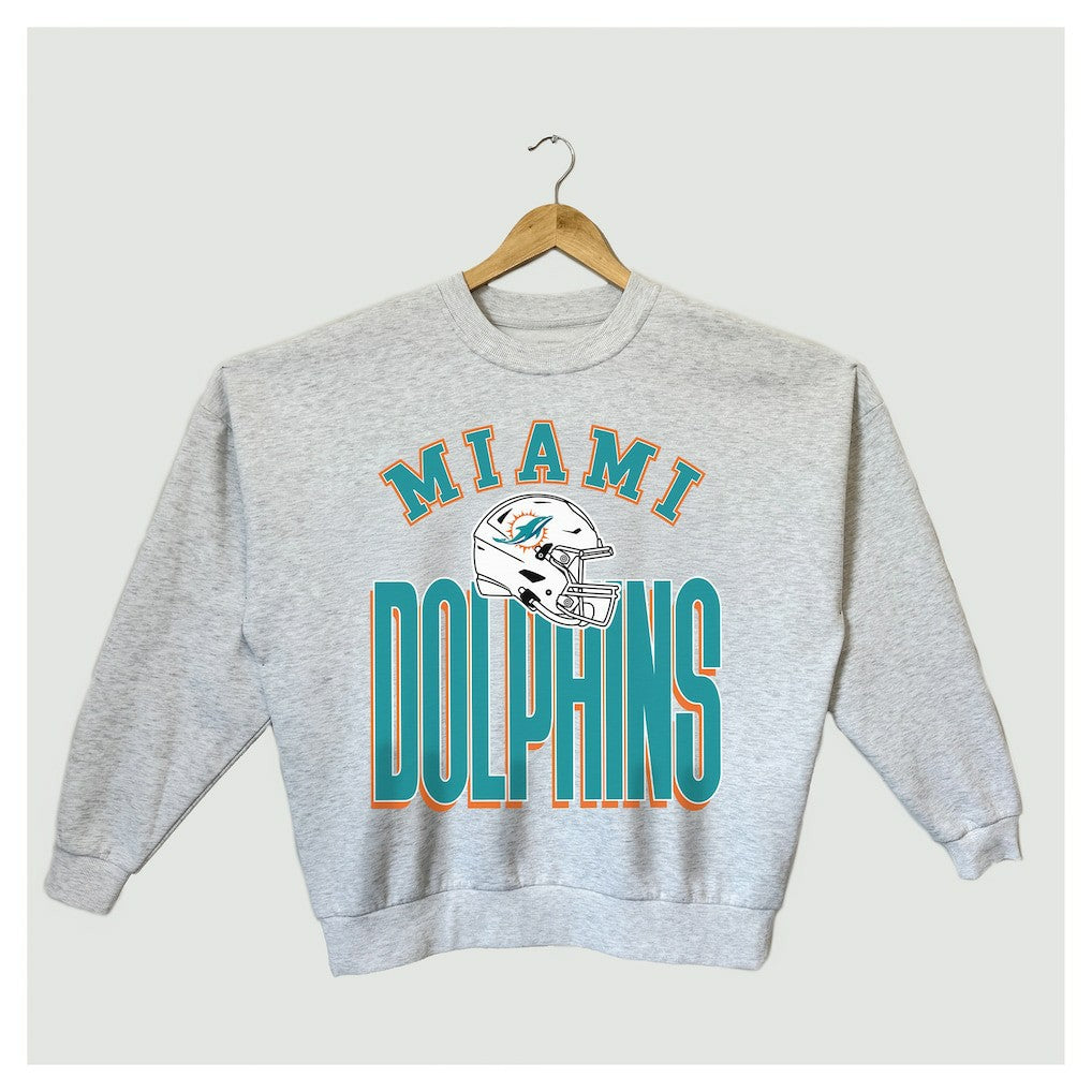 Miami Dolphins Gameday Couture Women's Fierce Focus Premium Oversized Fleece Pullover Sweatshirt Ash | NFL