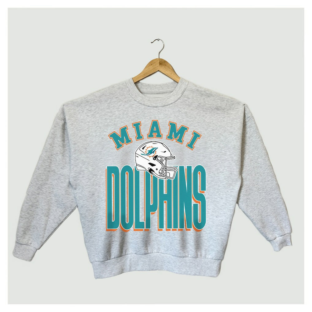 Miami Dolphins Gameday Couture Women's Fierce Focus Premium Oversized Fleece Pullover Sweatshirt Ash | NFL