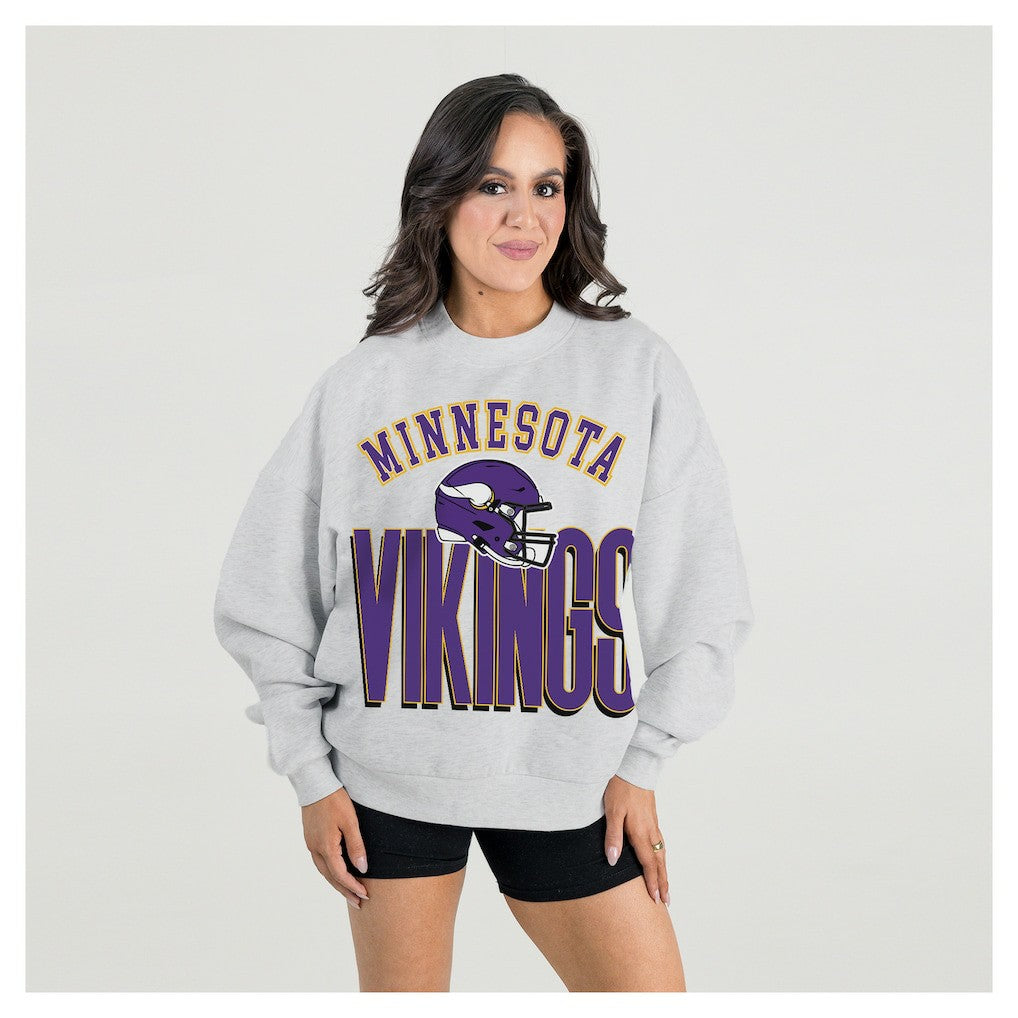 Minnesota Vikings Gameday Couture Women's Fierce Focus Premium Oversized Fleece Pullover Sweatshirt Ash | NFL