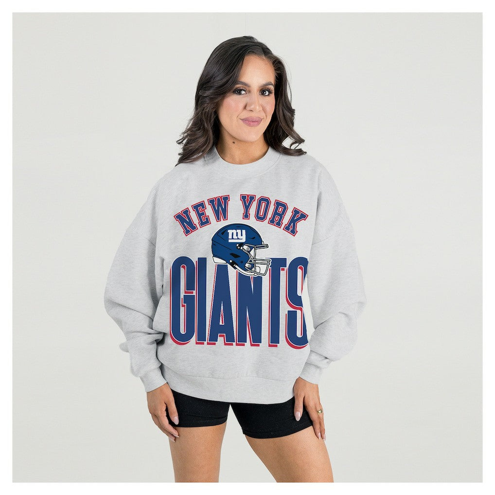 New York Giants Gameday Couture Women's Fierce Focus Premium Oversized Fleece Pullover Sweatshirt Ash | NFL