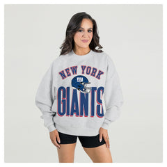 New York Giants Gameday Couture Women's Fierce Focus Premium Oversized Fleece Pullover Sweatshirt Ash | NFL