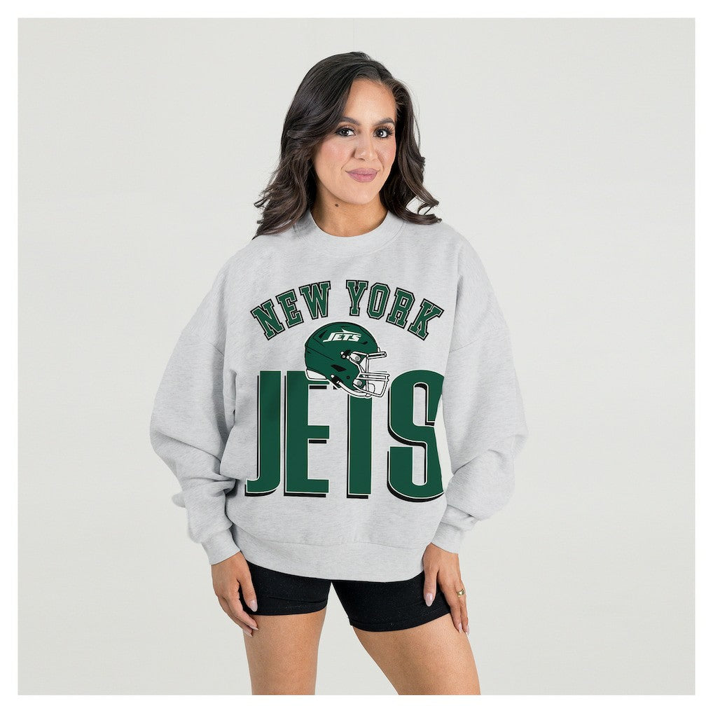 New York Jets Gameday Couture Women's Fierce Focus Premium Oversized Fleece Pullover Sweatshirt Ash | NFL