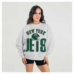 New York Jets Gameday Couture Women's Fierce Focus Premium Oversized Fleece Pullover Sweatshirt Ash | NFL