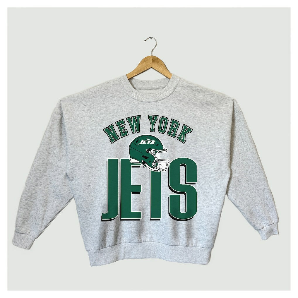 New York Jets Gameday Couture Women's Fierce Focus Premium Oversized Fleece Pullover Sweatshirt Ash | NFL