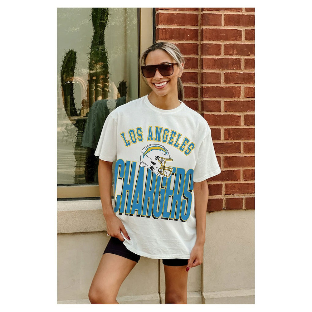 Los Angeles Chargers Gameday Couture Women's Oversized Classic Fierce Focus T-Shirt White | NFL