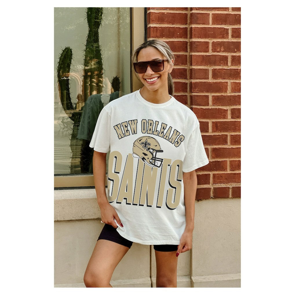 New Orleans Saints Gameday Couture Women's Oversized Classic Fierce Focus T-Shirt White | NFL