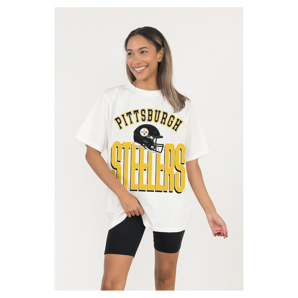 Pittsburgh Steelers Gameday Couture Women's Oversized Classic Fierce Focus T-Shirt White | NFL