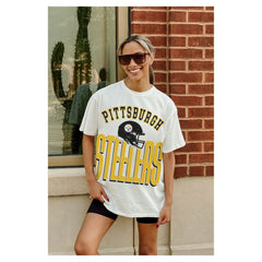 Pittsburgh Steelers Gameday Couture Women's Oversized Classic Fierce Focus T-Shirt White | NFL