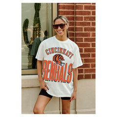 Cincinnati Bengals Gameday Couture Women's Oversized Classic Fierce Focus T-Shirt White | NFL
