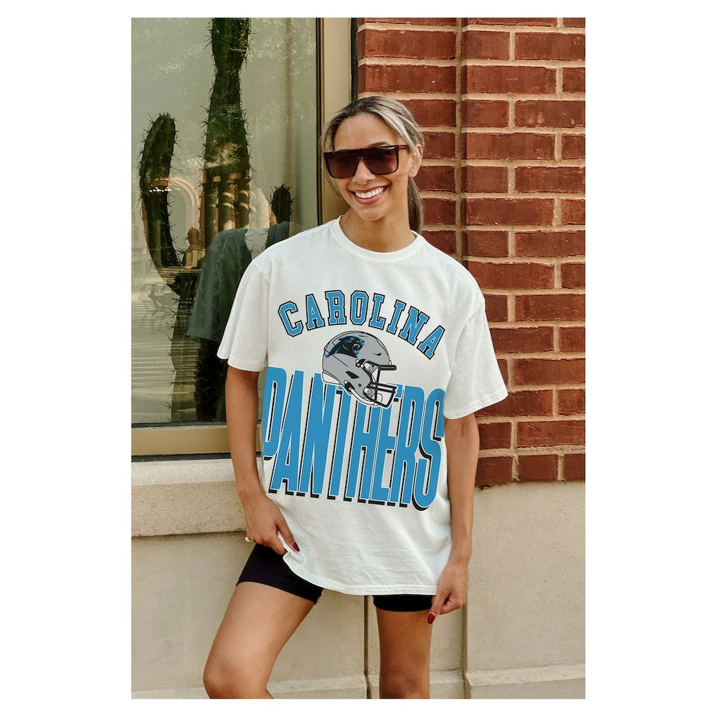 Carolina Panthers Gameday Couture Women's Oversized Classic Fierce Focus T-Shirt White | NFL