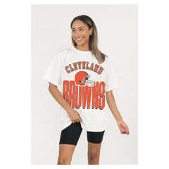 Cleveland Browns Gameday Couture Women's Oversized Classic Fierce Focus T-Shirt White | NFL