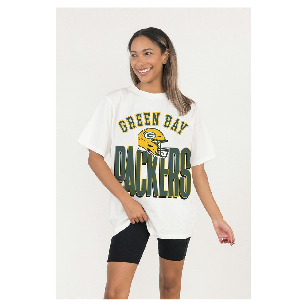 Green Bay Packers Gameday Couture Women's Oversized Classic Fierce Focus T-Shirt White | NFL