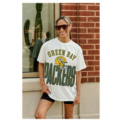 Green Bay Packers Gameday Couture Women's Oversized Classic Fierce Focus T-Shirt White | NFL