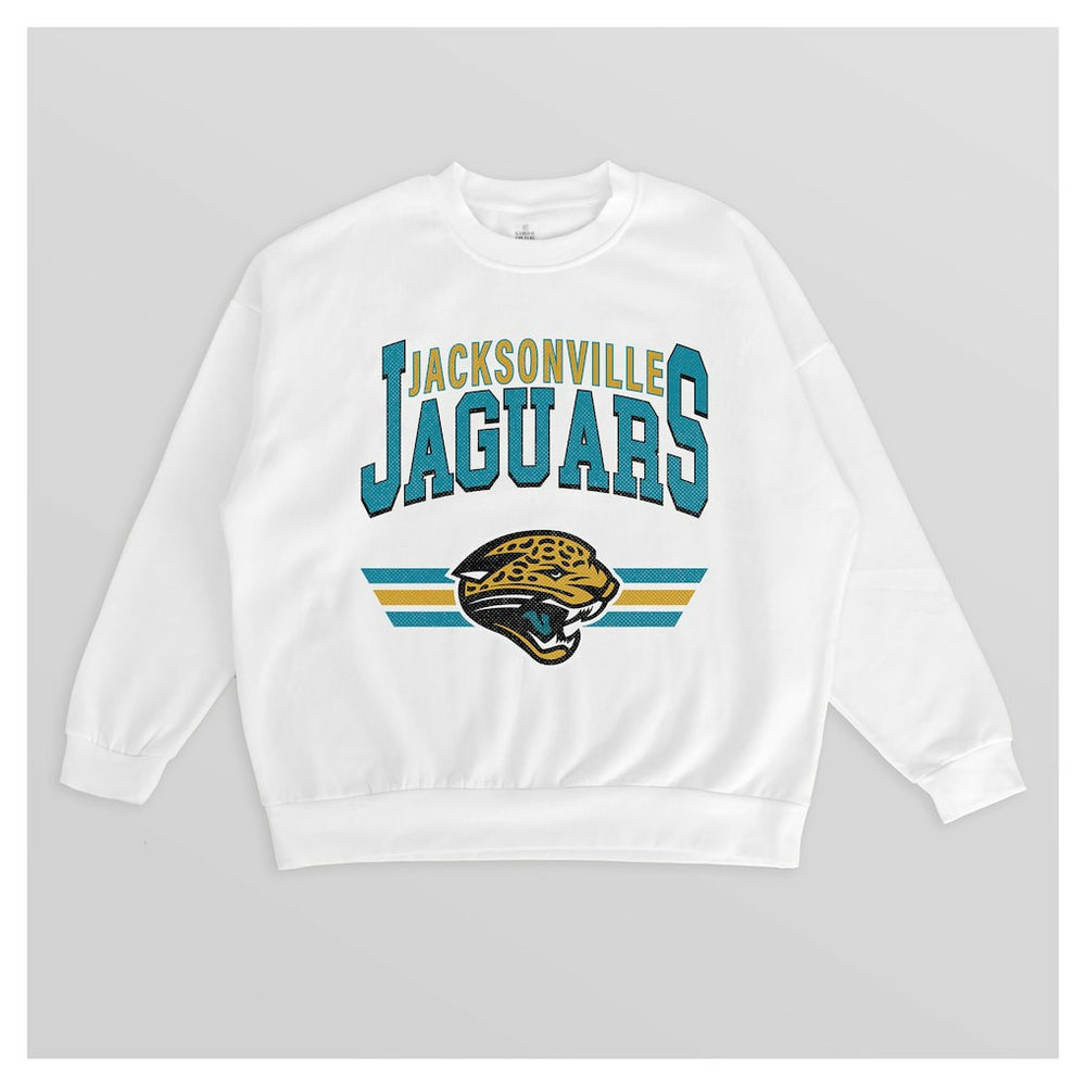 Jacksonville Jaguars Gameday Couture Women's Swift Strike Premium Oversized Fleece Pullover Sweatshirt White | NFL