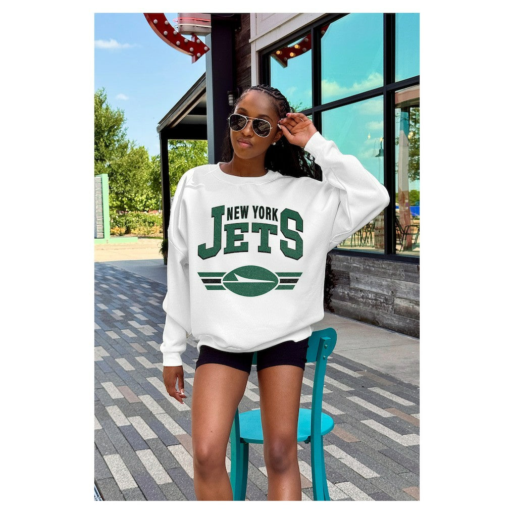 New York Jets Gameday Couture Women's Swift Strike Premium Oversized Fleece Pullover Sweatshirt White | NFL