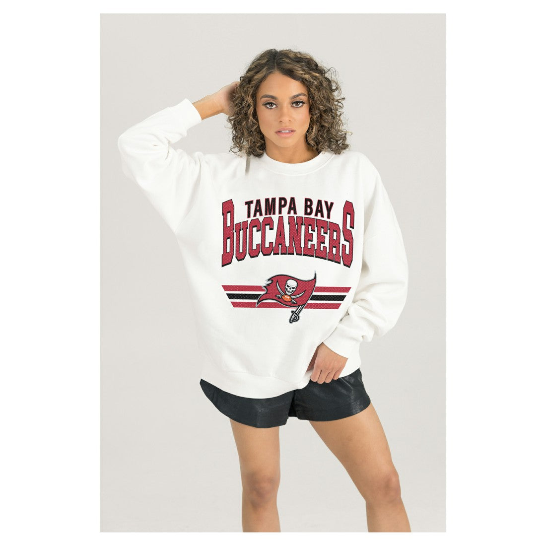 Tampa Bay Buccaneers Gameday Couture Women's Swift Strike Premium Oversized Fleece Pullover Sweatshirt White | NFL