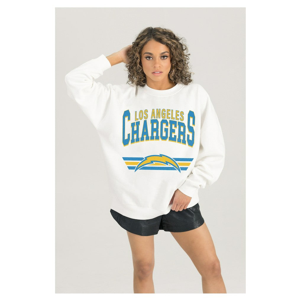 Los Angeles Chargers Gameday Couture Women's Swift Strike Premium Oversized Fleece Pullover Sweatshirt White | NFL