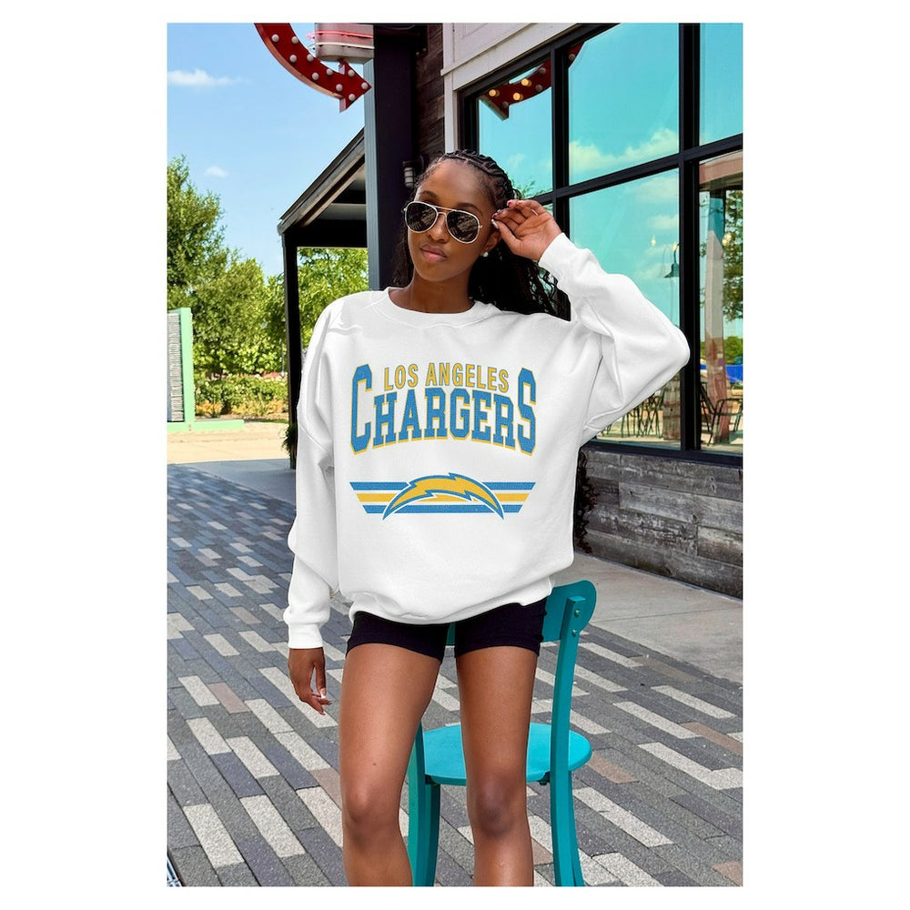 Los Angeles Chargers Gameday Couture Women's Swift Strike Premium Oversized Fleece Pullover Sweatshirt White | NFL