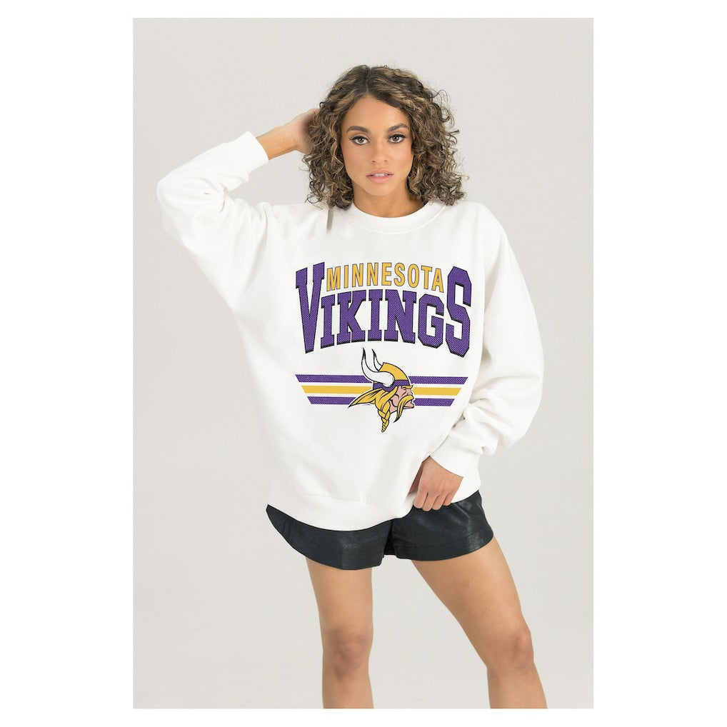 Minnesota Vikings Gameday Couture Women's Swift Strike Premium Oversized Fleece Pullover Sweatshirt White | NFL
