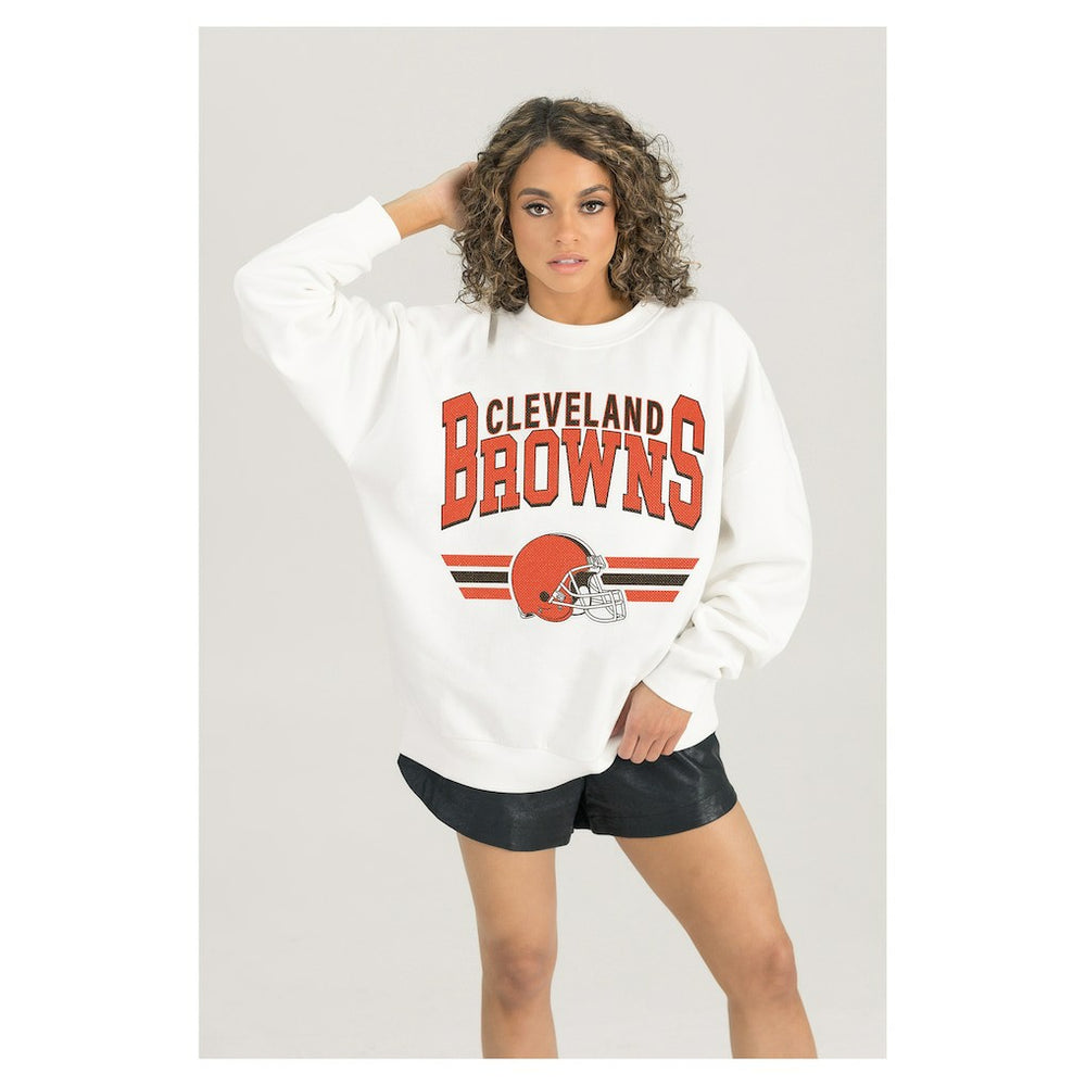 Cleveland Browns Gameday Couture Women's Swift Strike Premium Oversized Fleece Pullover Sweatshirt White | NFL