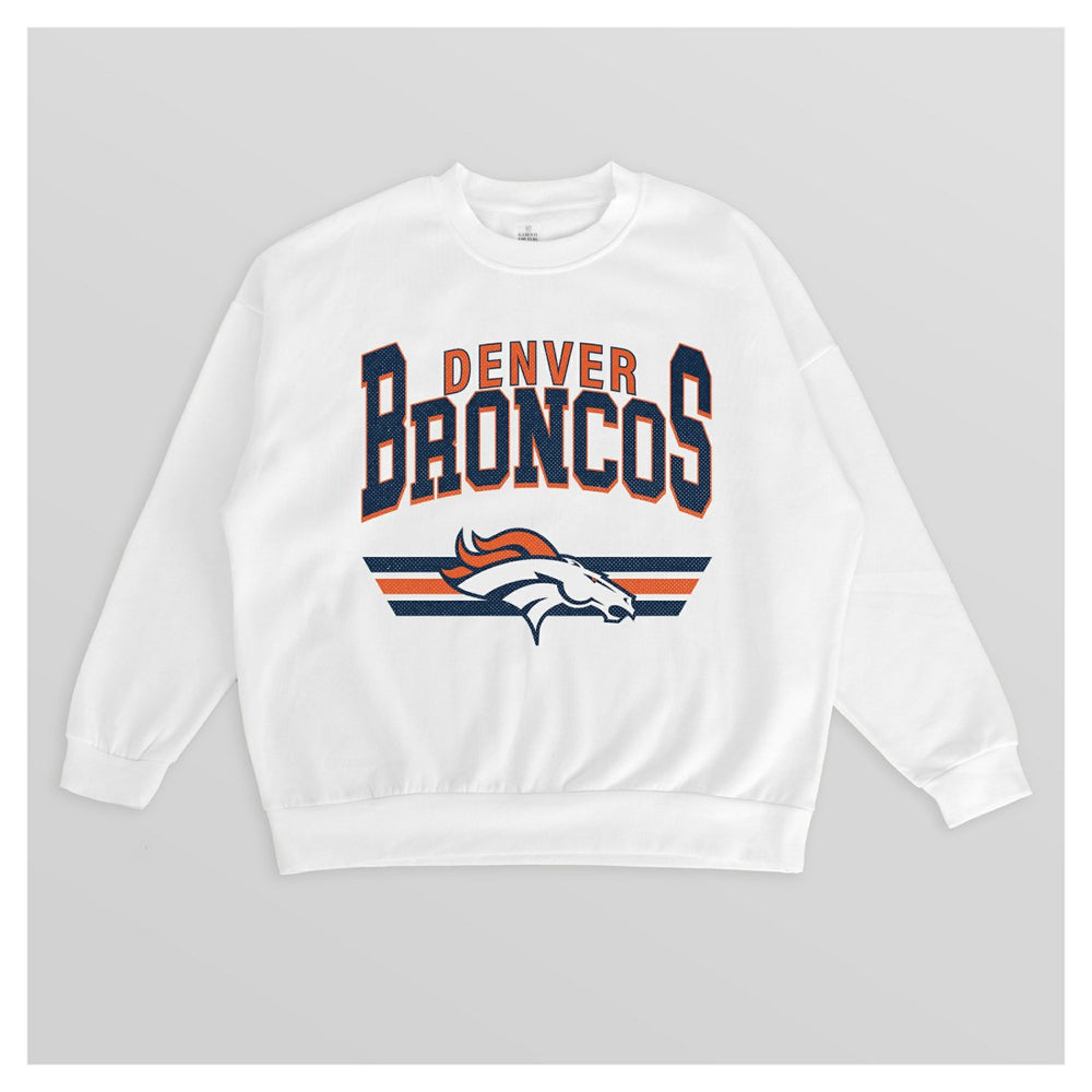 Denver Broncos Gameday Couture Women's Swift Strike Premium Oversized Fleece Pullover Sweatshirt White | NFL