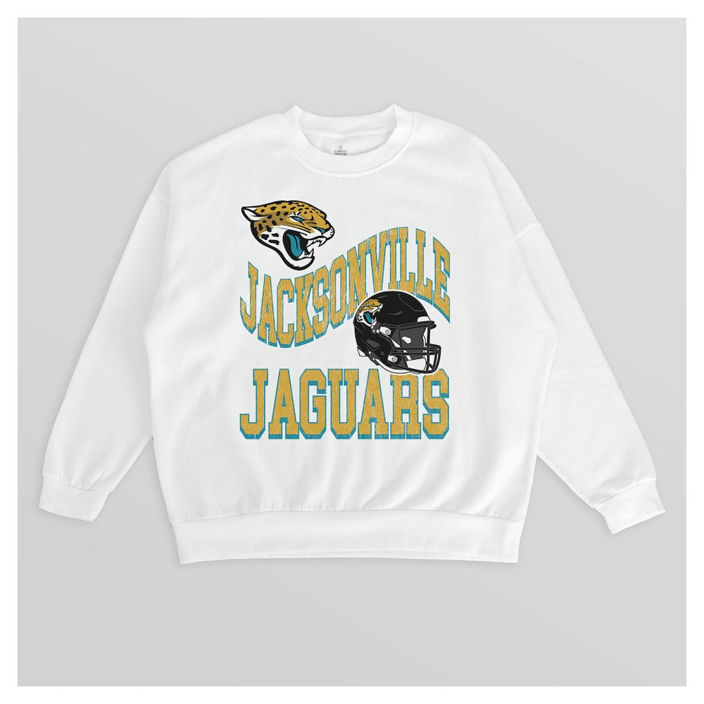 Jacksonville Jaguars Gameday Couture Women's Oversized Hard Earned Premium Fleece Pullover Sweatshirt White | NFL