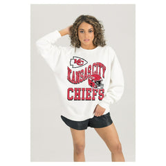 Kansas City Chiefs Gameday Couture Women's Oversized Hard Earned Premium Fleece Pullover Sweatshirt White | NFL