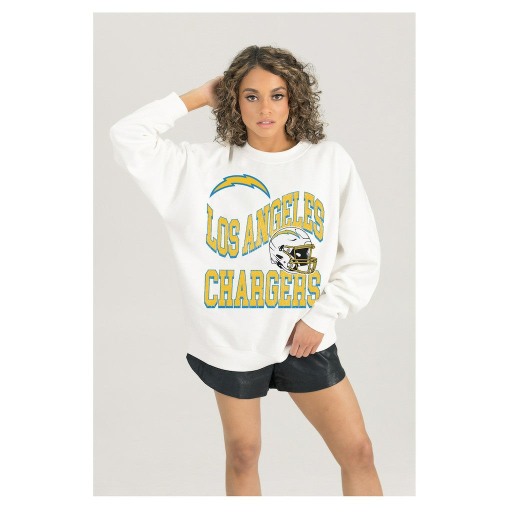 Los Angeles Chargers Gameday Couture Women's Oversized Hard Earned Premium Fleece Pullover Sweatshirt White | NFL