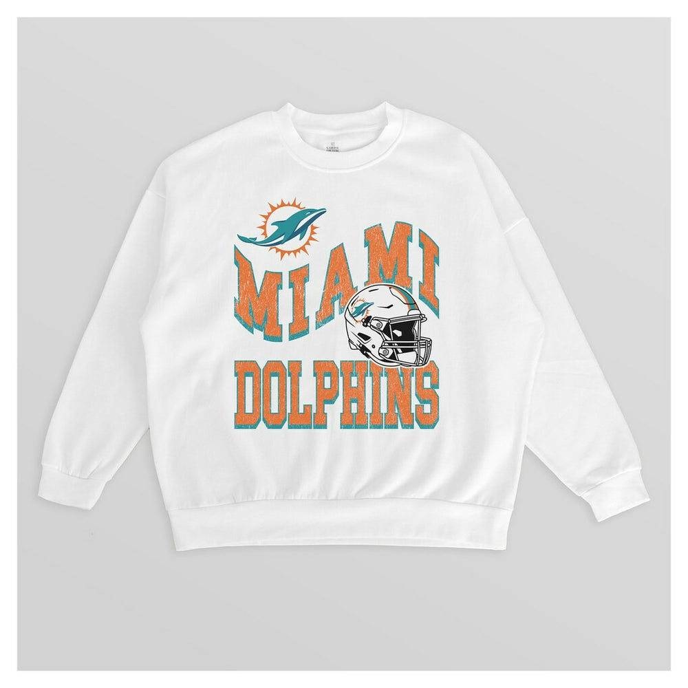 Miami Dolphins Gameday Couture Women's Oversized Hard Earned Premium Fleece Pullover Sweatshirt White | NFL