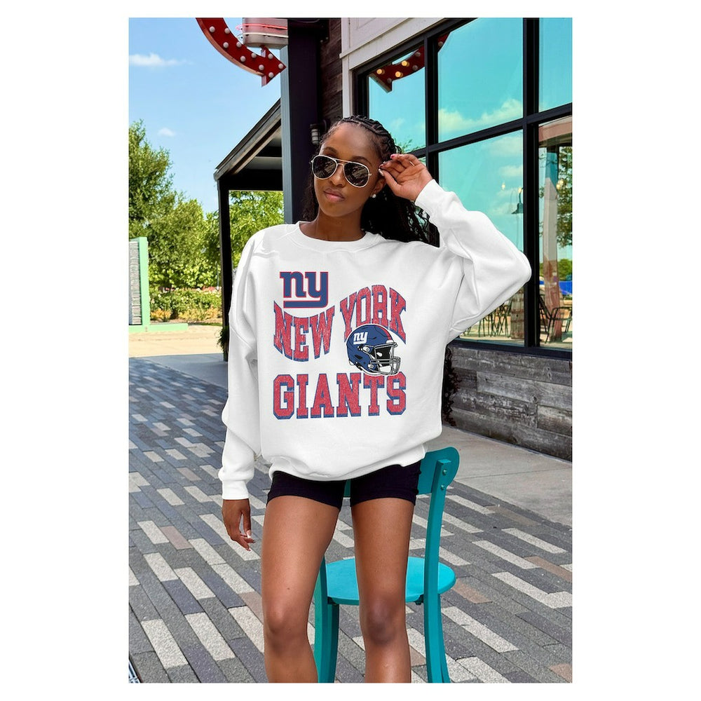 New York Giants Gameday Couture Women's Oversized Hard Earned Premium Fleece Pullover Sweatshirt White | NFL