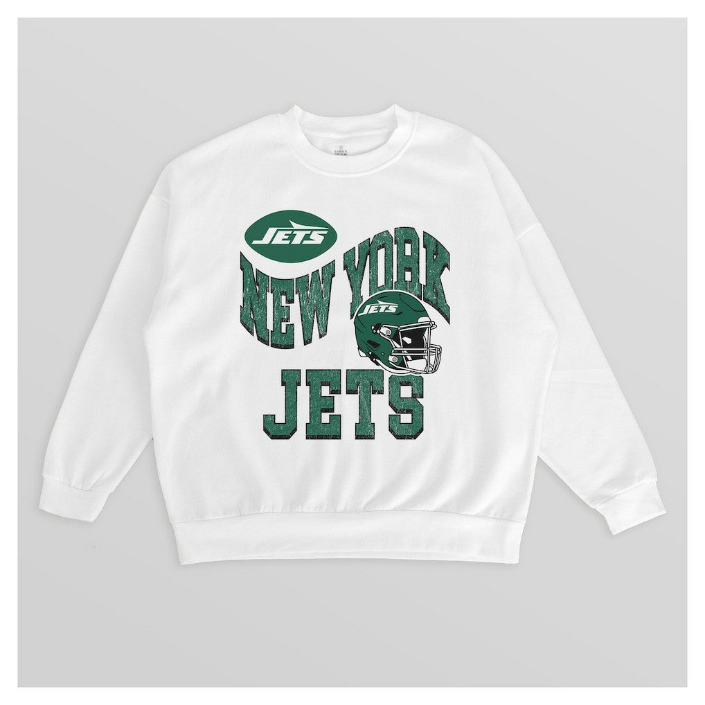 New York Jets Gameday Couture Women's Oversized Hard Earned Premium Fleece Pullover Sweatshirt White | NFL