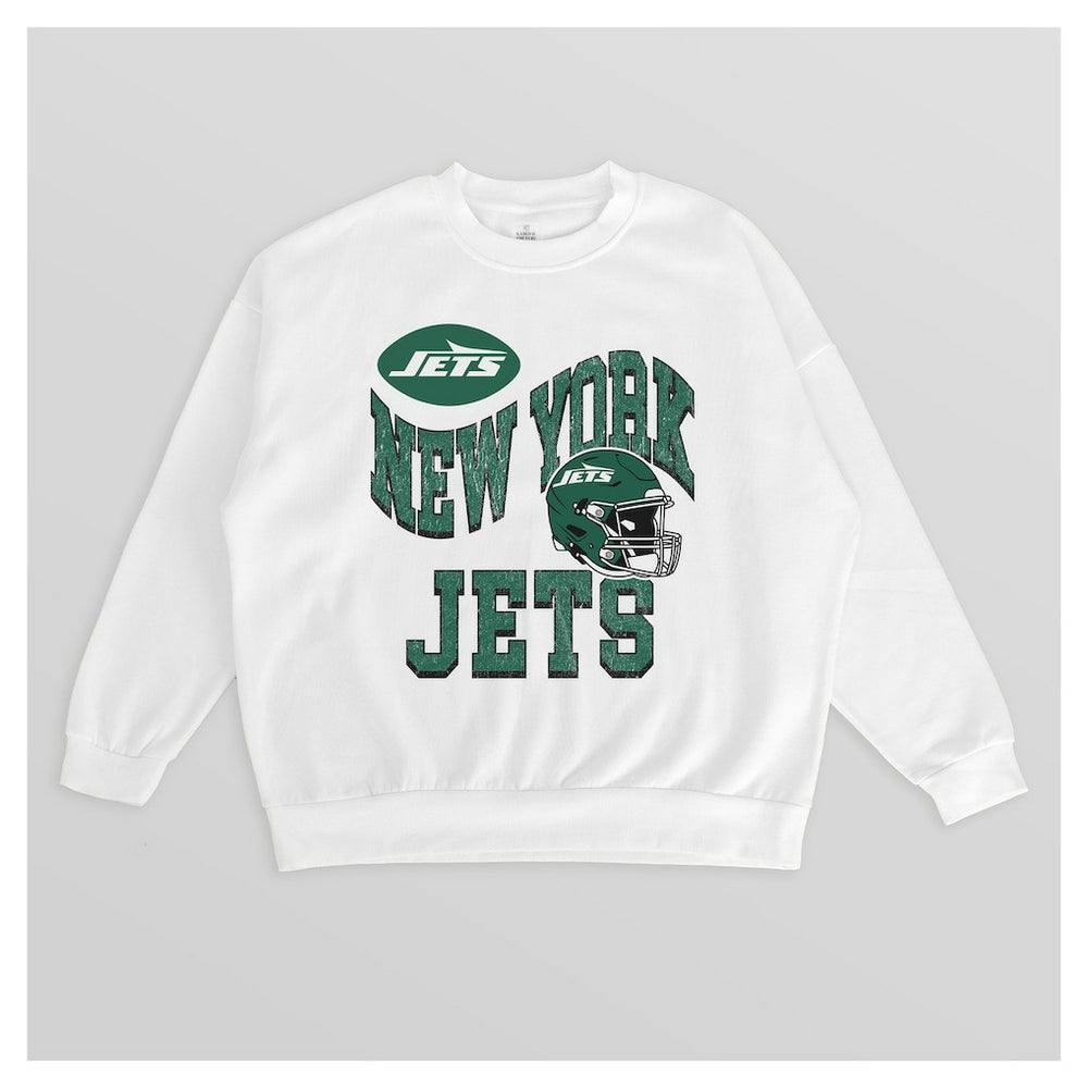 New York Jets Gameday Couture Women's Oversized Hard Earned Premium Fleece Pullover Sweatshirt White | NFL